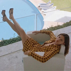 With Jean Andy Dress in Yellow Check-sz Small NEW with tags !